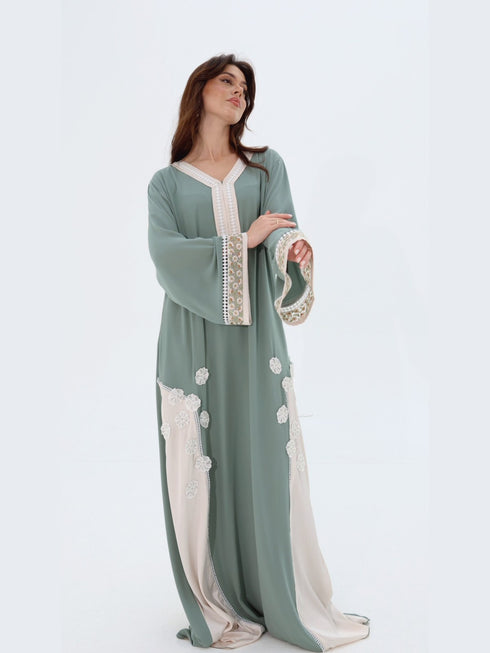 Salma Kaftan in Sage Green